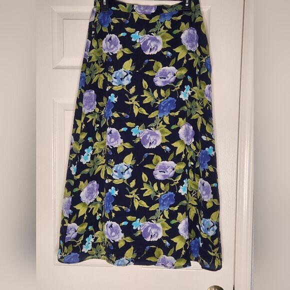 Vtg Sophisticates JonathanMartin L Mlticlr 100%SILK FloralPrintWomen Maxi Skirt - Picture 1 of 9